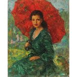VITTORIO GUSSONI (1893/1968) "Figura con ombrellino" - "Figure with umbrella"
