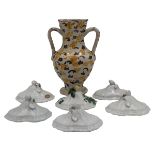 LOTTO DI UN VASO E SEI COPERCHI DI PICCOLE ZUPPIERE - LOT OF A VASE AND SIX LIDS OF SMALL TUREENS