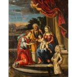 MAESTRO SICILIANO DEL SECOLO XVII "Sacra famiglia con arcangelo e committente" - SICILIAN MASTER OF