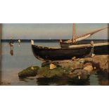 MICHELE CORTEGIANI (1857/1919) "Marina con barche e pescatori" - "Marina with boats and fishermen"