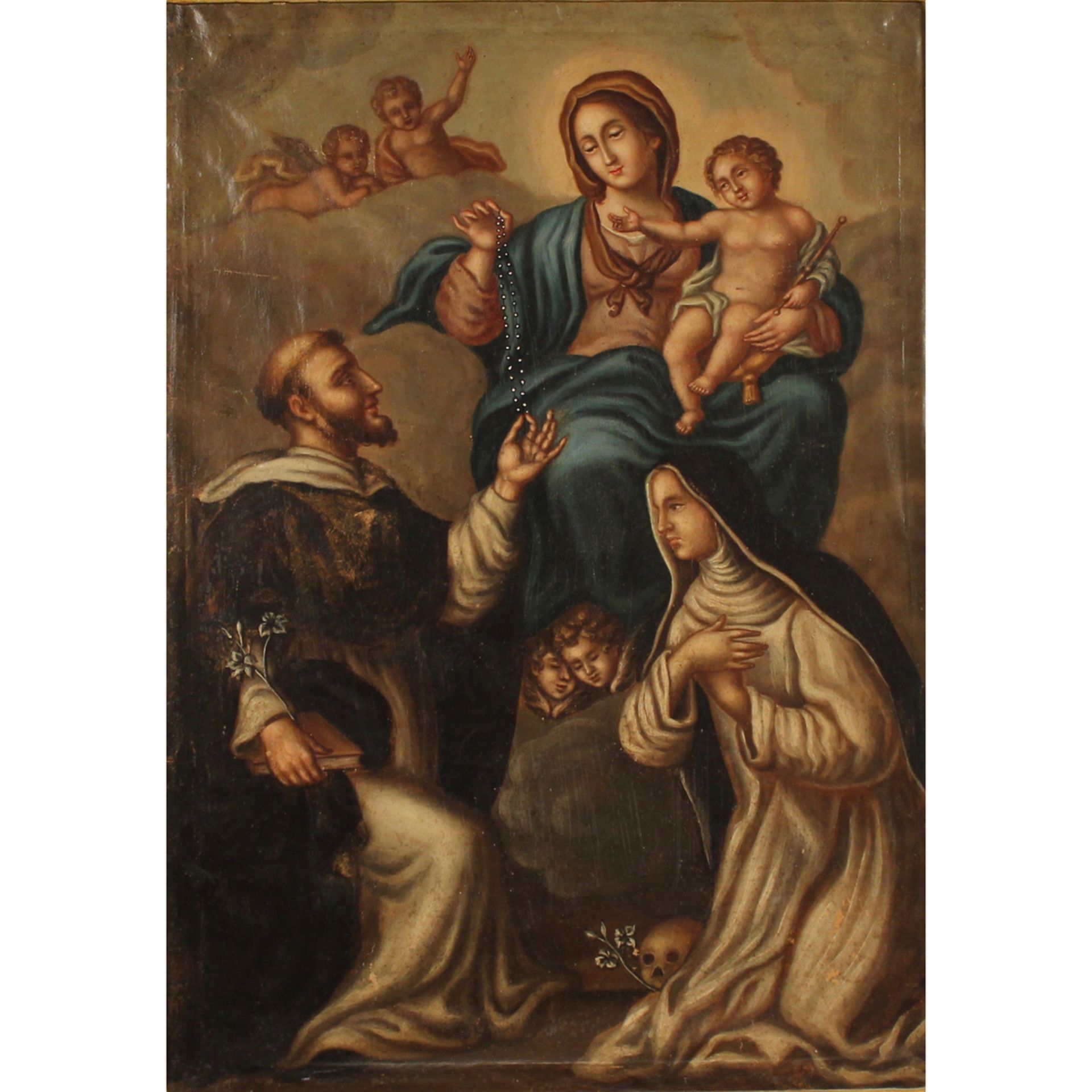 SCUOLA SICILIANA DELLA FINE DEL SECOLO XVIII "La Madonna del rosario con San Domenico e Santa Rita" 