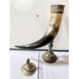 Large plated horn snuff mull with lid, 20” (51cm) high. Good condition