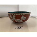 Small red Cloisonne bowl 4.5” (11cm) diameter. Tiny pit marks on edge