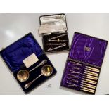 Cased set of plated nutcrackers by Mappin & Webb, cased pair of plated serving spoons and cased