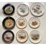 9 picture plates – 5 handpainted by Bette Tapson, 3 Spode plates and 1 Royal Crown Derby hunting