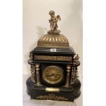 Large gilt boule presentation clock with cherub on top (needs straightening), with plaque
