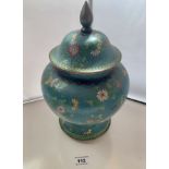 Cloisonne lidded jar 12” (31cm) high. Some damage