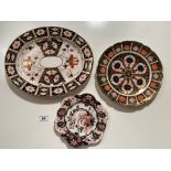 3 assorted Royal Crown Derby plates. Oval plate 11.5” (29cm) x 9.5” (24cm). Round plate 9” (23cm)