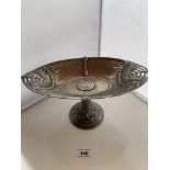 Art Nouveau style pewter taza, 11.5” (29cm) long x 6.5” (16cm) wide x 5.5” (14cm) high. Good