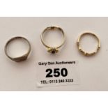 2 dress rings and 1 9k on silver ring