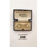 9k gold pair of Retsil Pearl collar studs in box