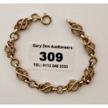 9k gold bracelet, w:12.3 gms, length 7” (18cm)