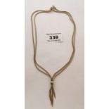 9k gold double strand necklace, w: 10.7 gms, length 15” (38cm)