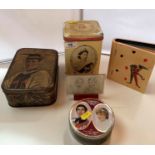 5 assorted vintage tins, including royalty