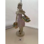 Handpainted Royal Dux figure of girl with baskets, Made in Czechoslovakia. 10.5” (27cm) high. Tiny