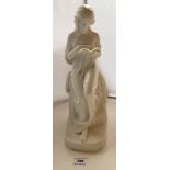 Parian figure of woman reading book, 13.5” ( 34cm) high x 6” (15cm) base. Stamped on back: P.