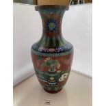 Large Cloisonne vase 15” (38cm) high. Crack inside on metal, few minor pits