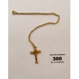 9k gold necklace with 9k Celtic cross pendant, w: 3 gms, length of necklace 16” (41cm) and cross 1.