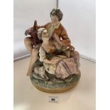 Gerold Porzellan, Bavaria porcelain figure group of lovers sitting on a rock with a lamb on base,