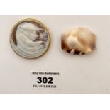 18k gold framed cameo brooch, 1.75” (4.5cm) diameter and other insert