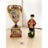 Royal Vienna urn 8.5” (21cm) high. Some wear to gilding, but no cracks or chips. Small figure of