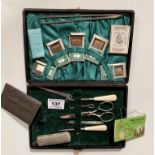 Cased sewing kit with contents. Case 8” x 5.5” (20cm x 14cm)