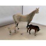 1 large grey Beswick horse (damaged ear), 1 grey foal and 1 brown foal
