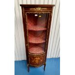 Inlaid and boule reproduction corner cabinet, some wear to top corners. 62.5” (158cm) high x 22” (