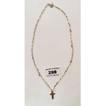 9k gold necklace with 9k cross pendant, w: 2.6 gm, length of necklace 18” (46cm) and cross .75” (