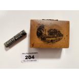 Small treen box with picture of Phoenix Park, Dublin. 2.5” (6cm) x 2” (5cm).