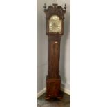 Mahogany longcase clock by Rob’t Best, London with pendulum and weights. Repair to wooden section of