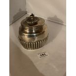 Silver lidded canister. Hallmarked London 1893. 4.75” (12cm) high. W: 6.55 tozs. With letter from
