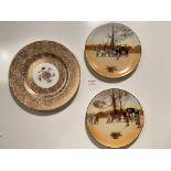 Minton decorative plate 10.5” (27cm) diameter and pair of Royal Doulton picture plates 9” (23cm)