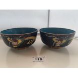 Small pair of Cloisonne bowls 4.5” (11cm) diameter. 2 small repairs inside 1 bowl