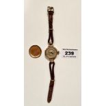 9k gold ladies watch on cord strap. No glass on face, winder broken. Extra 9k watch back. Total w: