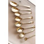 4 silver dessert spoons, hallmark Sheffield 1902, silver serving spoon & fork, Sheffield 1901 and
