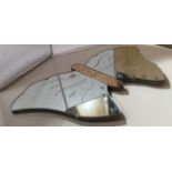 2 tone butterfly shaped mirror, 31” (79cm) at widest and 17”(43cm) at highest. Some damage to middle