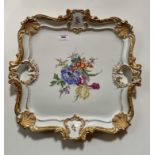 Meissen porcelain rococo style twin handled cabaret tray with blue crossed swords mark, 16” (41cm)