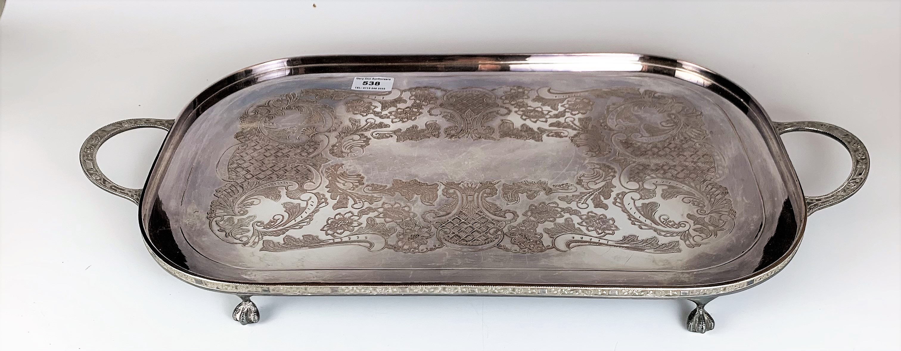 Plated embossed gallery tray 23” long x 11.5” wide