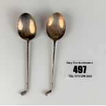 2 silver teaspoons with golf club ends, w: 0.39 ozt