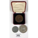Boxed British Empire Exhibition 1925 medal, Victorian British Commerce medal and Sportscaster Medal