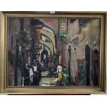 Oil painting on canvas of Jerusalem by Eliezer Barooch. 31” x 23”, frame 36” x 28”. Good condition