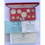 Boxed Franklin Mint Commonwealth of the Bahamas Proof Set of 9 coins with packet of special gloves