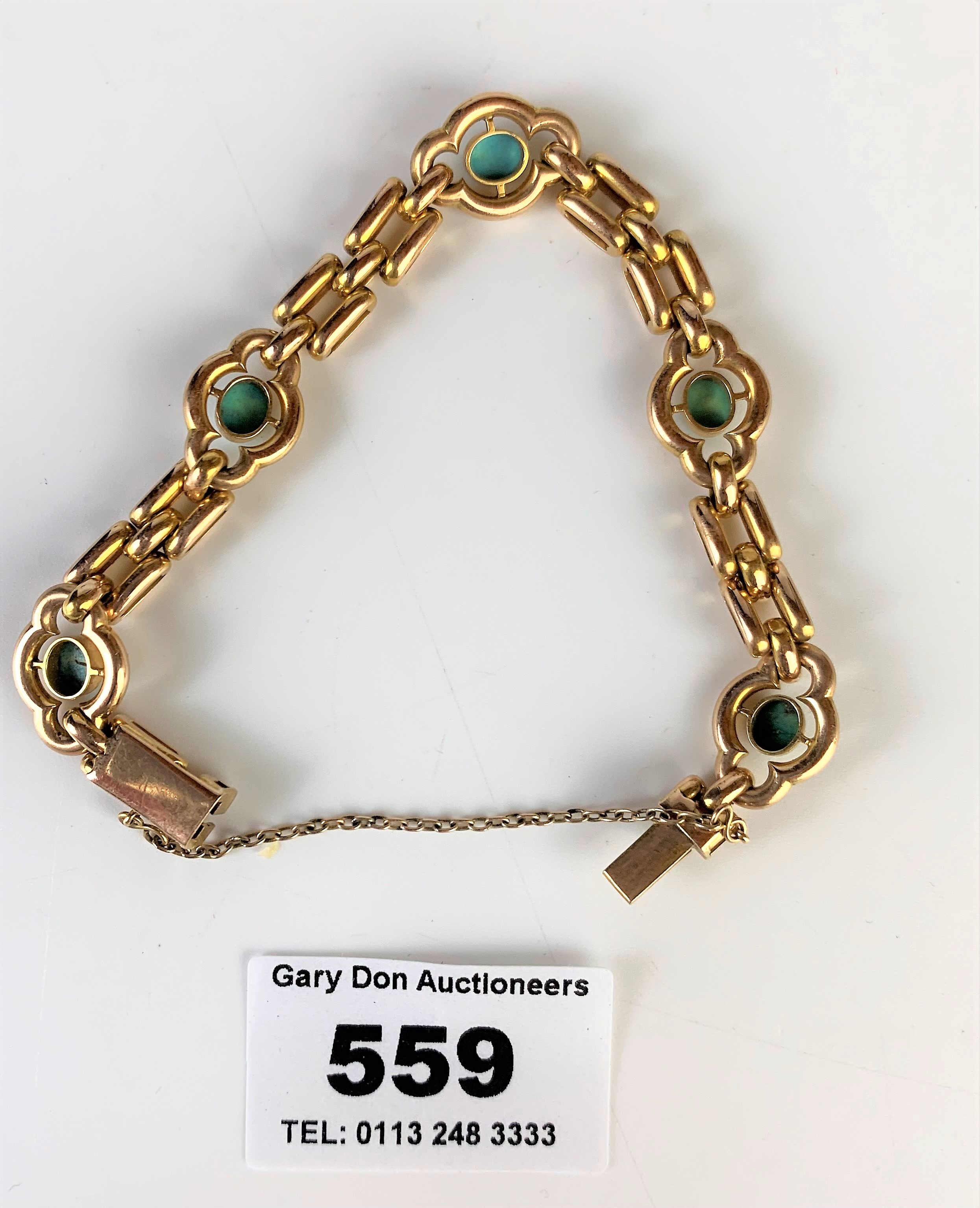 15k gold and turquoise stone bracelet, w: 14.3 gms, length 7” - Image 3 of 4