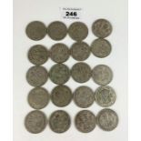 20 Half crown coins, pre-1947, half silver, w: 9 ozt