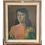 Print on board, “Miss Wong” by V. Tretchikoff, 19.5” x 23.5”, frame 25.5” x 29.5”. Some marks and
