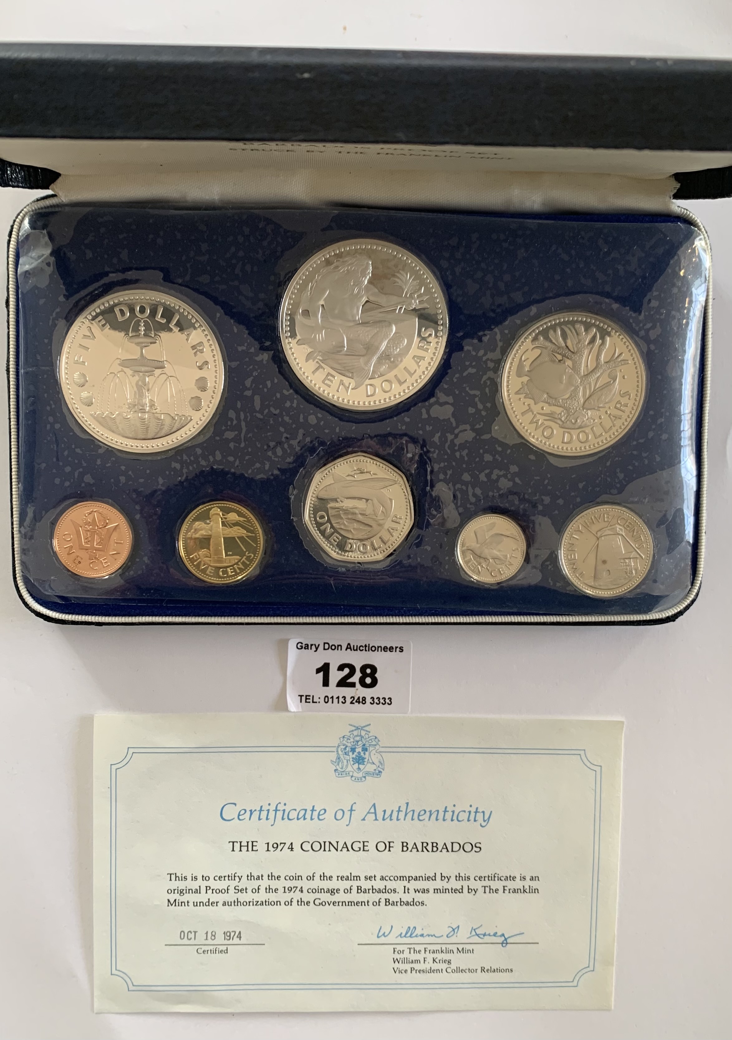 Boxed Franklin Mint 1974 Coinage of Barbados Proof Set