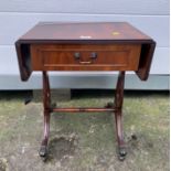 Small reproduction drop leaf one drawer sofa table 17.5” closed (29” wide open), 21” high