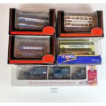 3 boxed Exclusive First Editions buses, Corgi Metro bus, and Royal Air Force Ground Crew Support