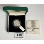 Boxed Royal Mint 1987 Falkland Islands Silver Proof Piedfort One Pound Coin